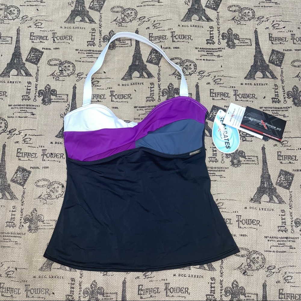 ZeroXposur NWT! Grape/Gray/Black/White Tankini Size 12 - Picture 1 of 10
